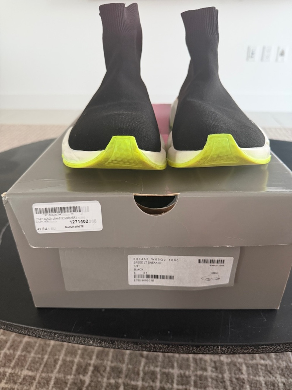 Balenciaga speed Black Sock Sneakers with Neon Yellow Accents